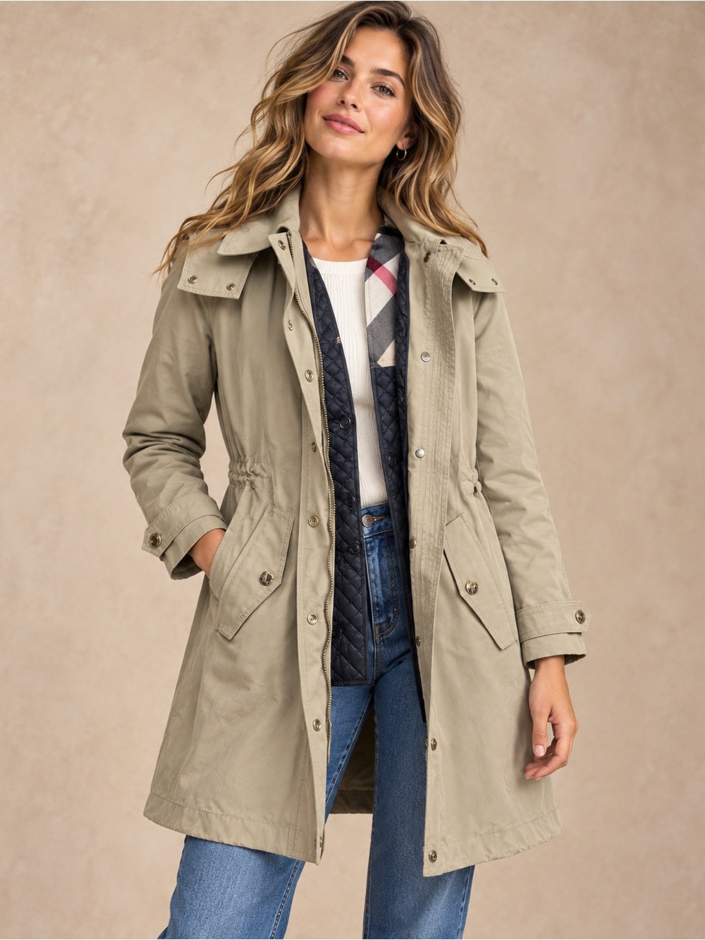 Burberry London Trench Parka Coat Removable Quilted Liner Nova Check IT 40